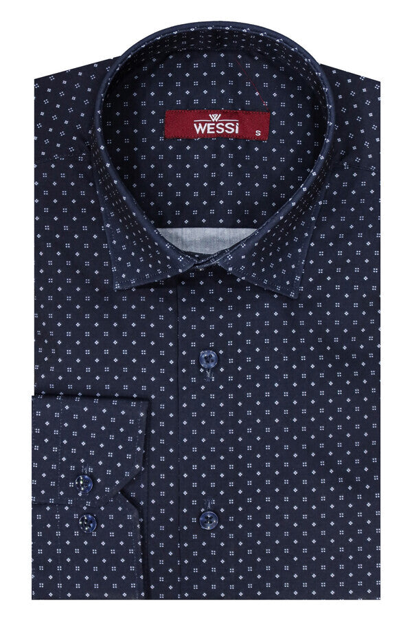 Camisa azul marino de corte entallado estampada para hombre - Wessi