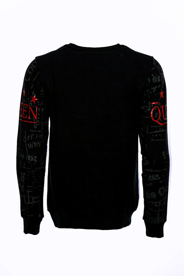 Patterned Slim Fit Men Black Sweatshirt - Wessi