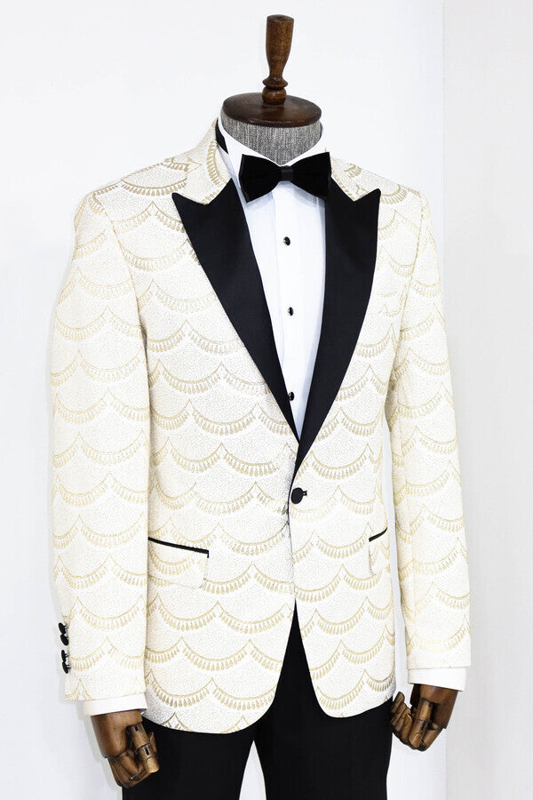 Blazer de fiesta ajustado con estampado blanco para hombre - Wessi