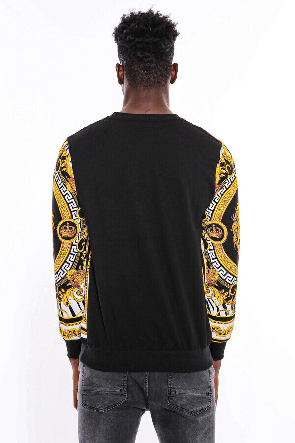 Patterned Slim Fit Yellow Black Men's Sweatshirt - Wessi