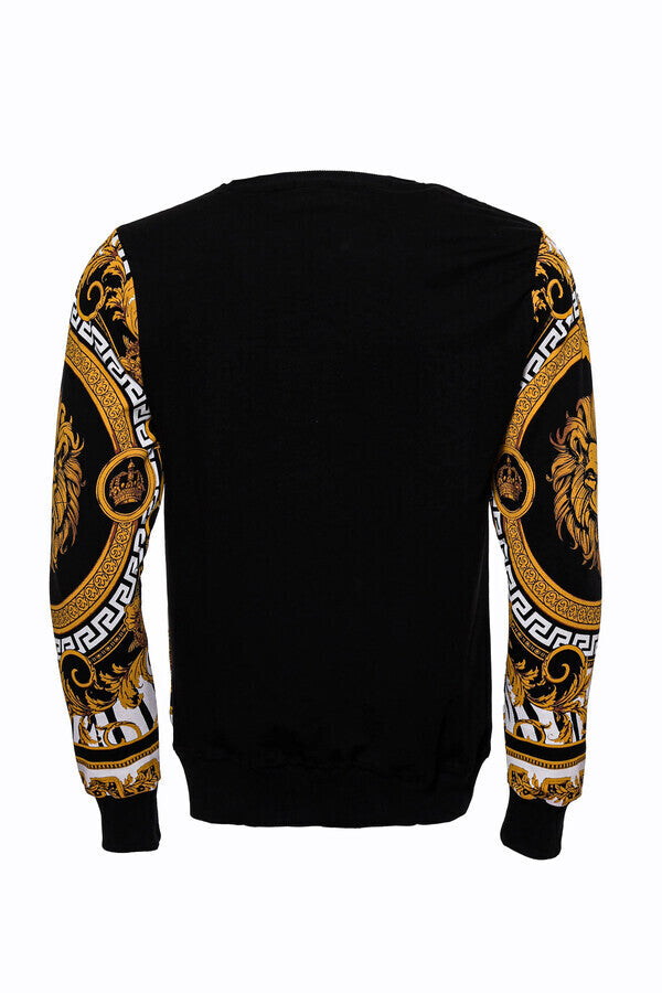 Patterned Slim Fit Yellow Black Men's Sweatshirt - Wessi