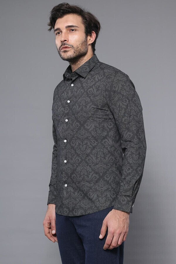 Patterned Smoked Long Sleeve Shirt | Wessi