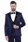 Patterned Velvet Lapel Navy Tuxedo | Wessi