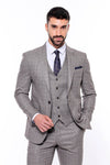 Patterned Vested Slim-Fit Brown Men Suit - Wessi