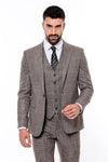 Patterned Vested Slim-Fit Dark Beige Men’s Suit - Wessi