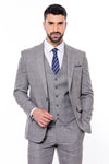 Patterned Vested Slim-Fit Grey Men Suit - Wessi