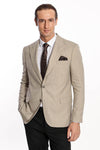 Patterned Wide Lapel Cream Men Blazer - Wessi