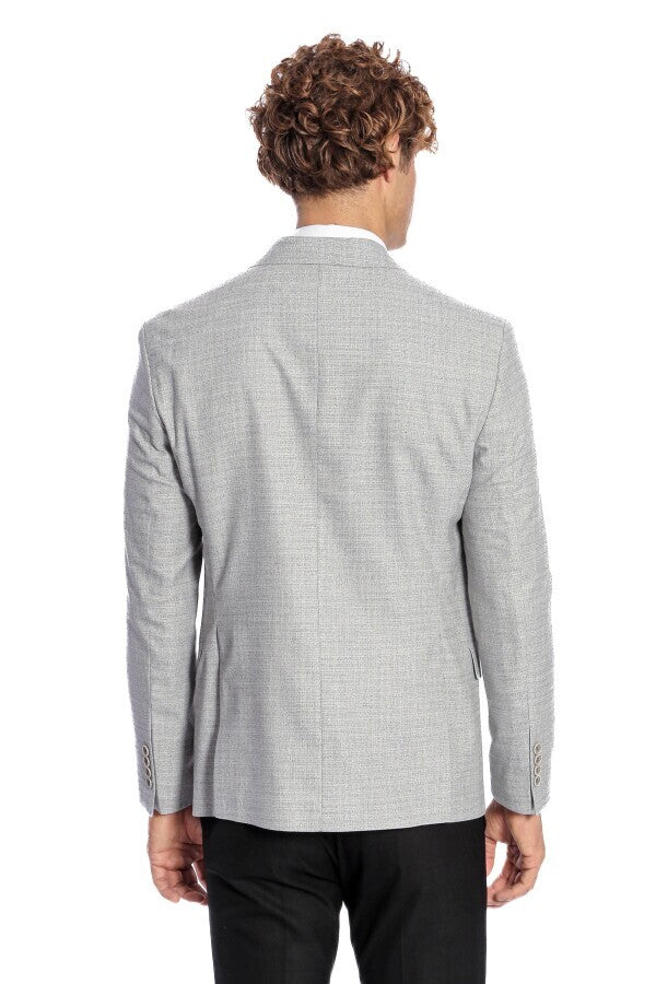 Patterned Wide Lapel Grey Men Blazer - Wessi