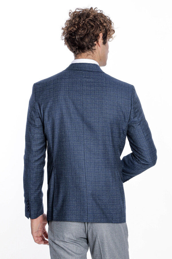 Blazer azul marino con solapas anchas y estampado para hombre - Wessi