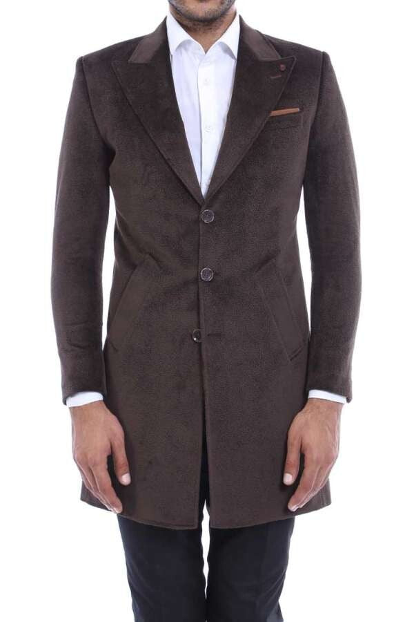 Peak Lapel Brown Men Coat - Wessi