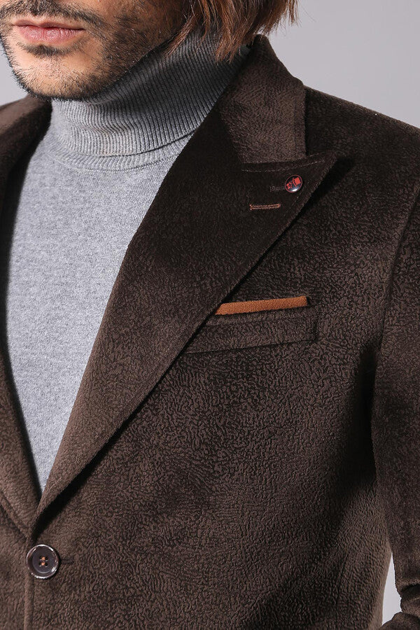 Peak Lapel Brown Men Coat - Wessi