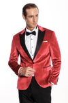 Peak Lapel Velvet Red Men Prom Blazer - Wessi