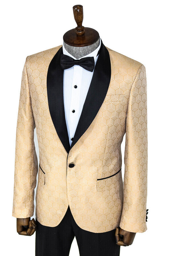 Blazer de fiesta para hombre color crema con solapa chal y estampado de pentágonos - Wessi