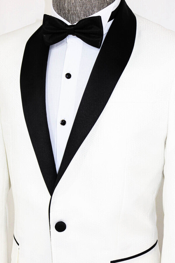 Pentagon Patterned Shawl Lapel White Men Prom Blazer - Wessi