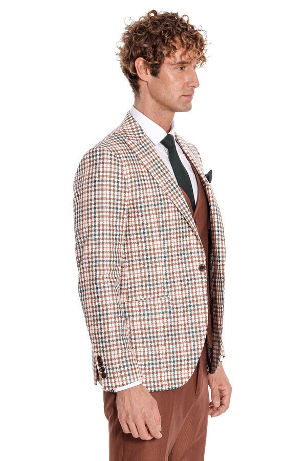 Plaid Brown Men Suit - Wessi