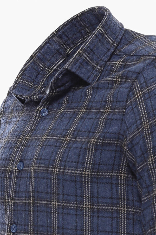 Plaid Navy Blue Men Lumberjack Shirt - Wessi