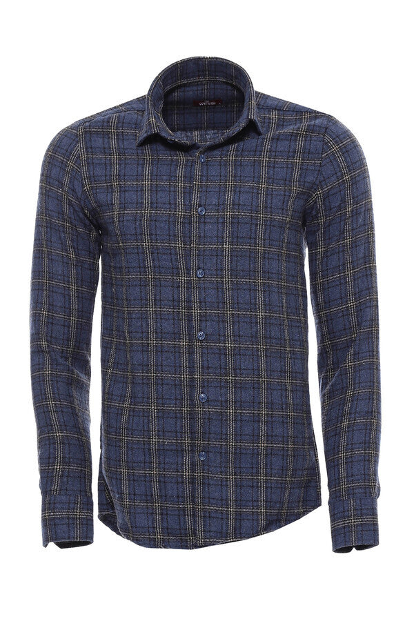 Plaid Navy Blue Men Lumberjack Shirt - Wessi