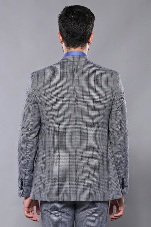 Plaid Navy Slim-Fit Vested Suit | Wessi