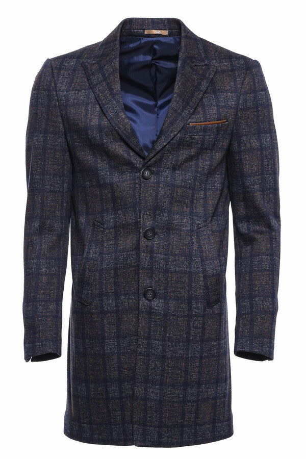 Plaid Over Knee Smoked Men Coat - Wessi