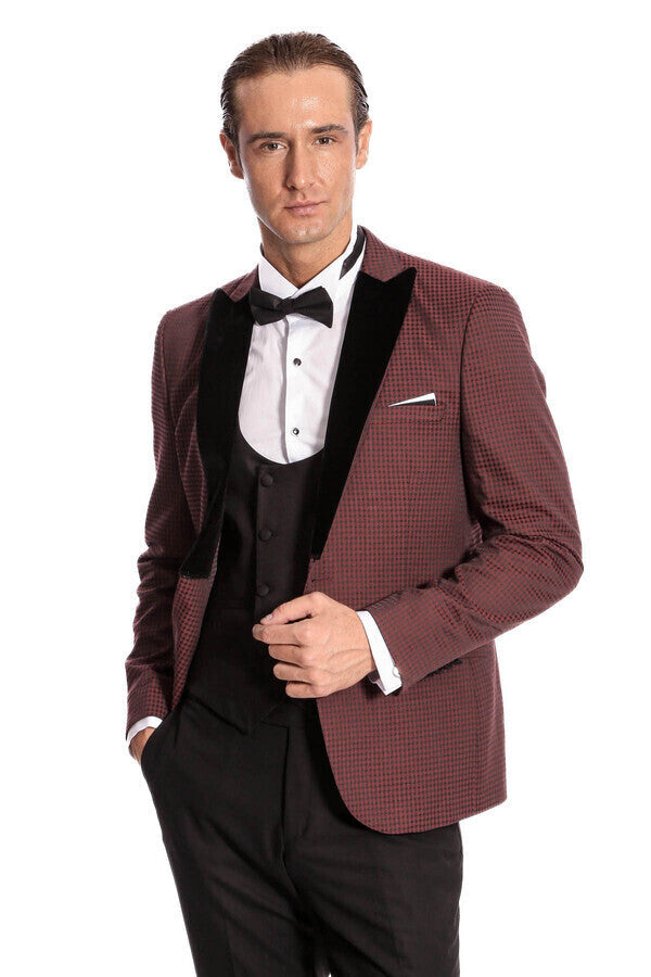 Plaid Patterned Burgundy Tuxedo | Wessi