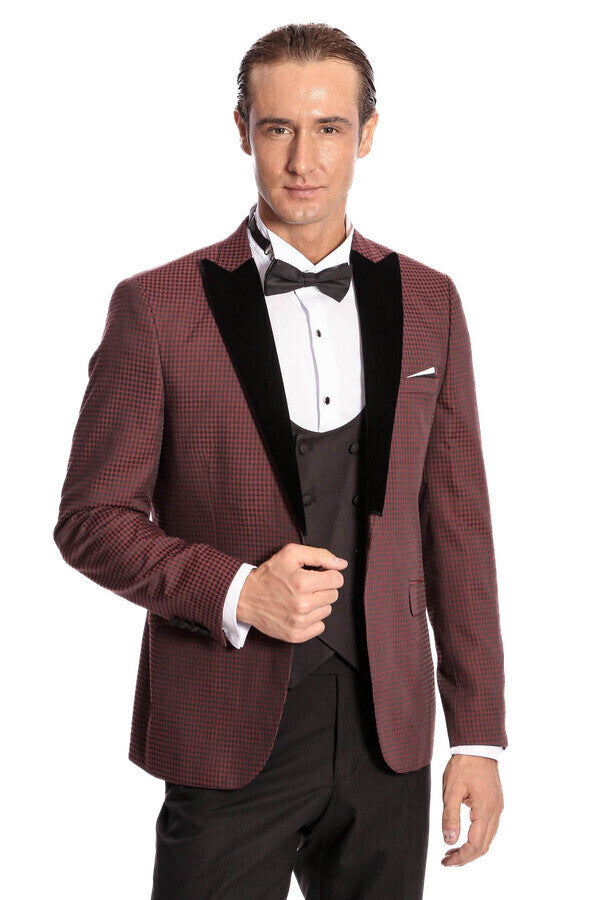 Plaid Patterned Burgundy Tuxedo | Wessi