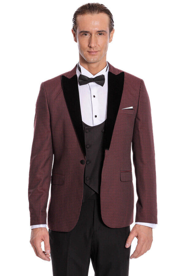 Plaid Patterned Burgundy Tuxedo | Wessi