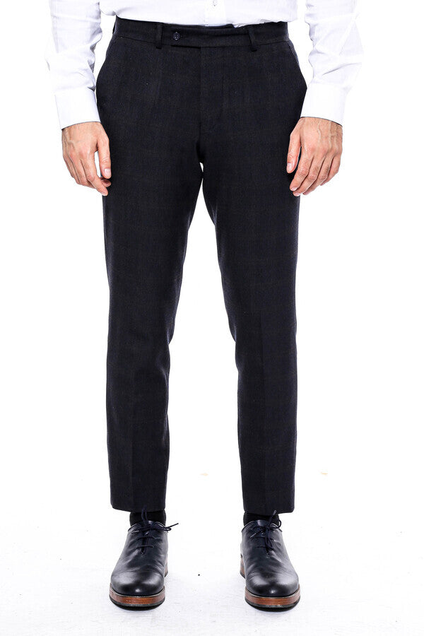 Plaid Slim Fit Anthracite Men Pants - Wessi