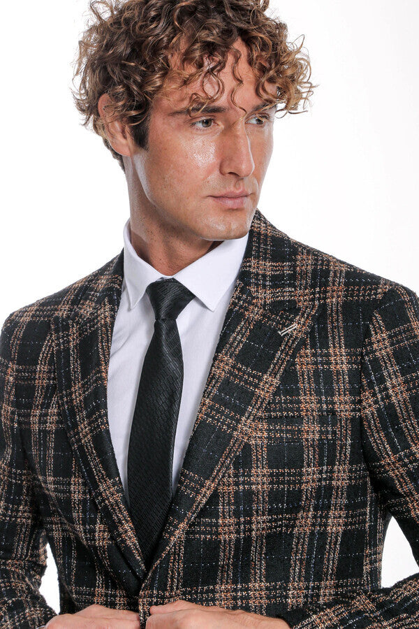 Blazer ajustado de cuadros negros para hombre - Wessi