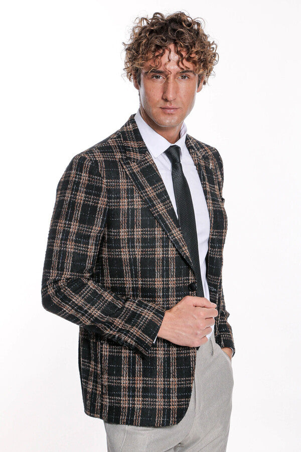 Blazer ajustado de cuadros negros para hombre - Wessi