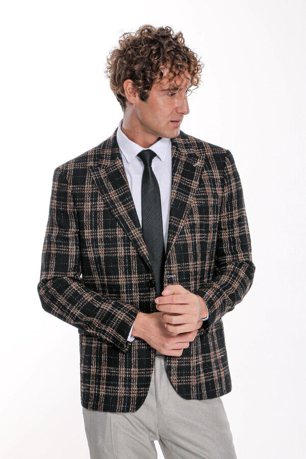 Blazer ajustado de cuadros negros para hombre - Wessi