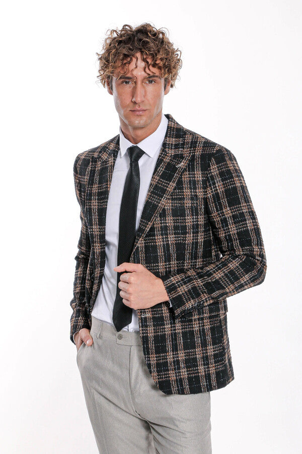 Blazer ajustado de cuadros negros para hombre - Wessi