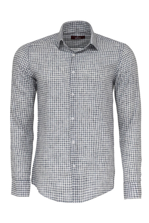 Camisa de cuadros entallada negra para hombre - Wessi