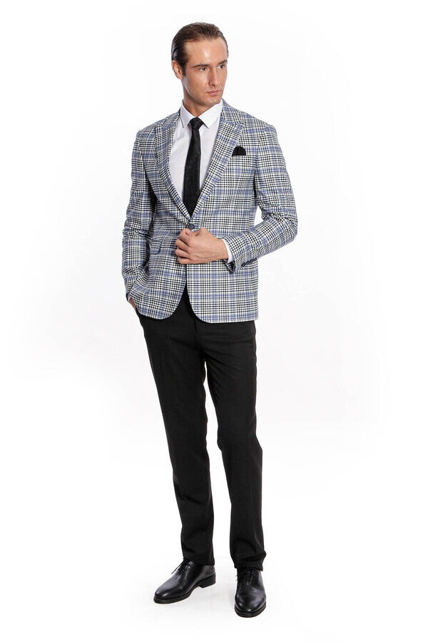 Blazer azul y negro ajustado a cuadros para hombre - Wessi