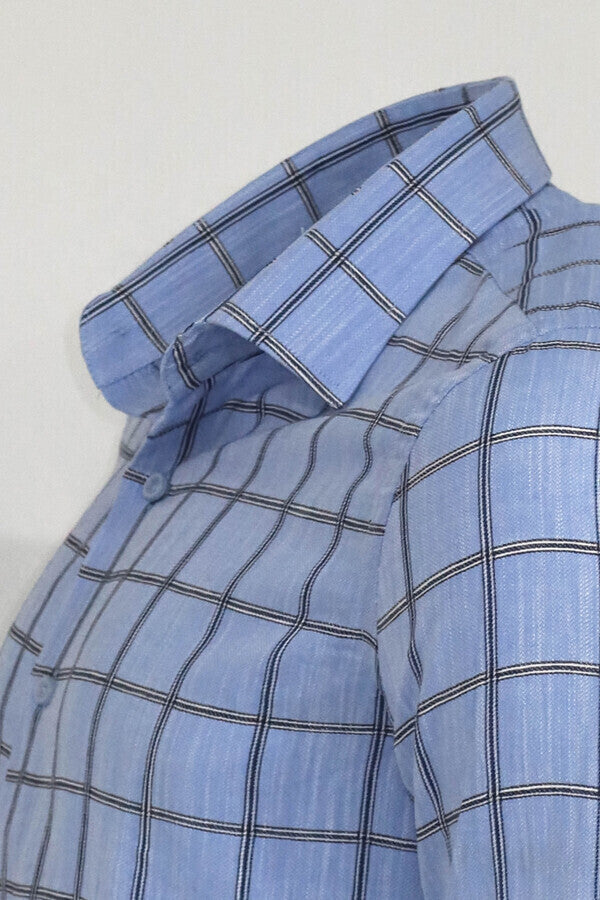 Camisa de cuadros azul de corte entallado para hombre - Wessi