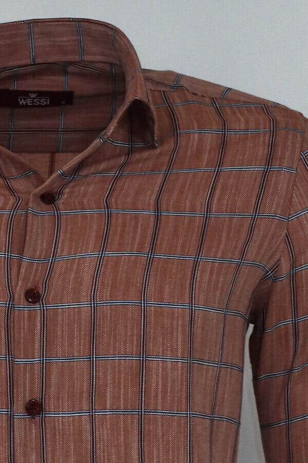 Camisa de cuadros entallada marrón para hombre - Wessi