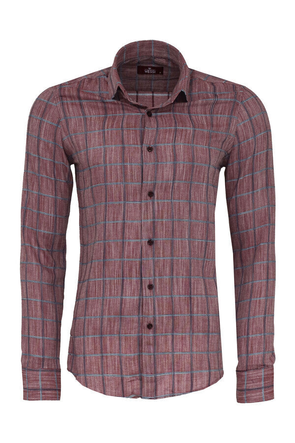 Camisa de cuadros burdeos de corte ajustado para hombre - Wessi