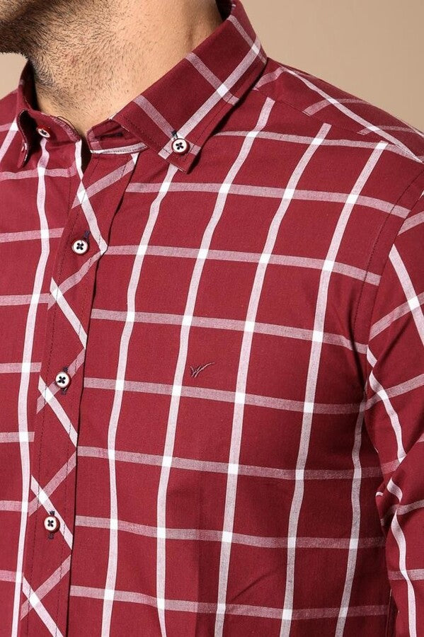 Plaid Slim Fit Burgundy Shirt - Wessi