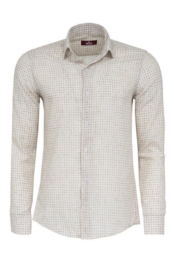 Plaid Slim Fit Light Brown Men Shirt - Wessi