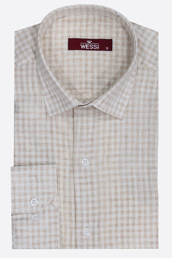 Plaid Slim Fit Light Brown Men Shirt - Wessi