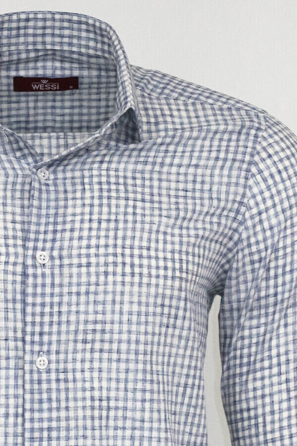 Camisa azul marino de corte entallado a cuadros para hombre - Wessi