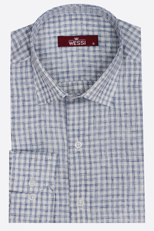 Camisa azul marino de corte entallado a cuadros para hombre - Wessi