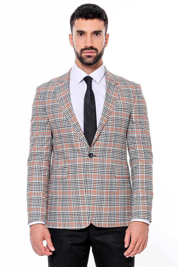 Blazer ajustado a cuadros en color naranja y negro para hombre - Wessi