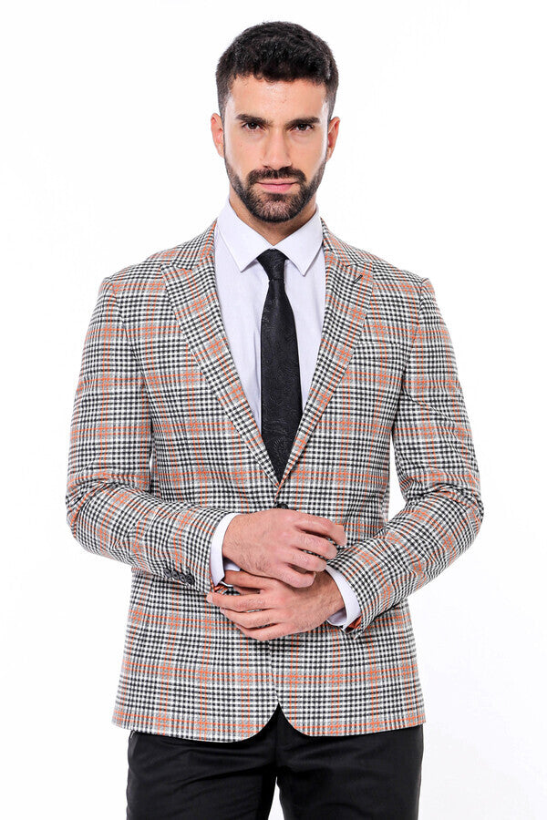 Blazer ajustado a cuadros en color naranja y negro para hombre - Wessi