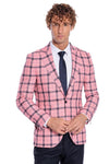 Blazer ajustado a cuadros rosa para hombre - Wessi