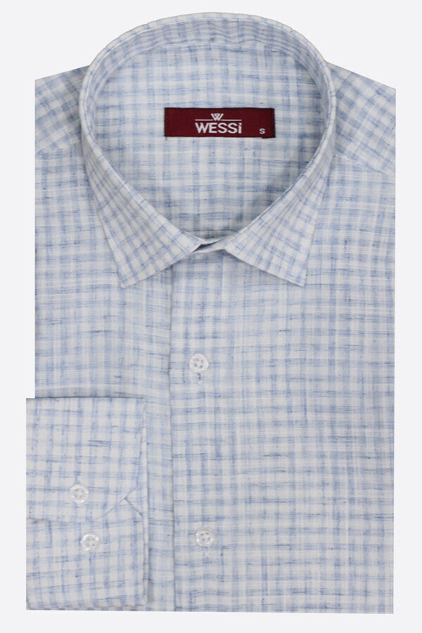 Plaid Slim Fit Sky Blue Men Shirt - Wessi