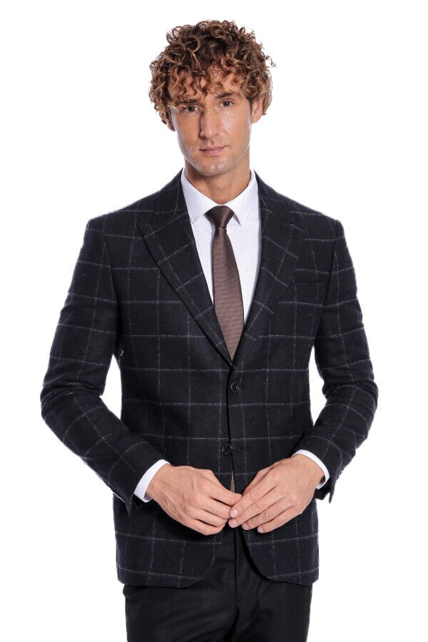 Blazer de lana a cuadros para hombre de color negro - Wessi