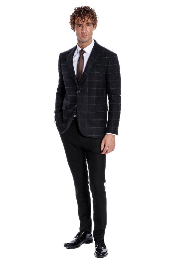 Blazer de lana a cuadros para hombre de color negro - Wessi