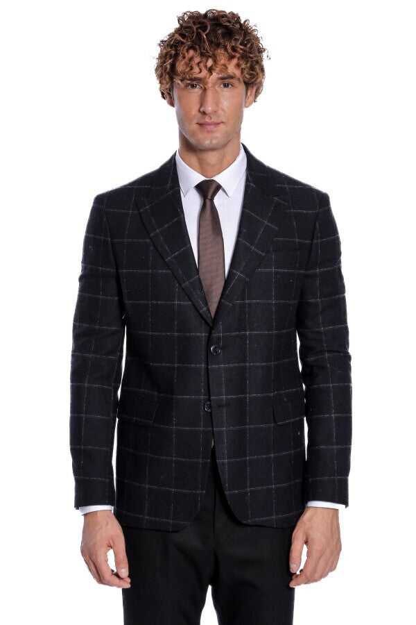 Blazer de lana a cuadros para hombre de color negro - Wessi