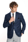 Plaid Wool Navy Blue Men Blazer - Wessi