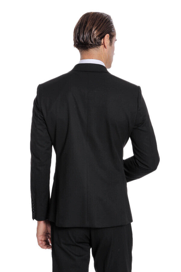 Traje negro liso de 2 piezas ajustado para hombre - Wessi